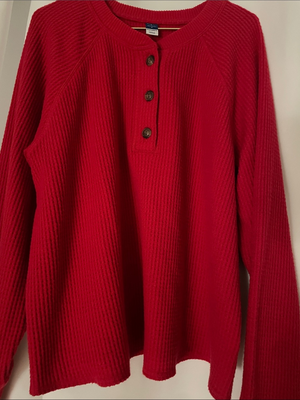 Old Navy Red Ribbed Button Plush Tee